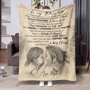 Letter To Daughter Print Flannel Blanket, Slogan Print Blanket, Soft Warm Throw Blanket, Air-conditioned Room Blanket, Warm Nap Blanket for Home & Office