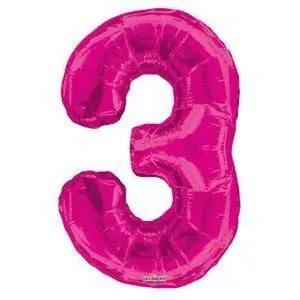 Number 3 Hot Pink Foil Balloon  34" in each. 19675-34