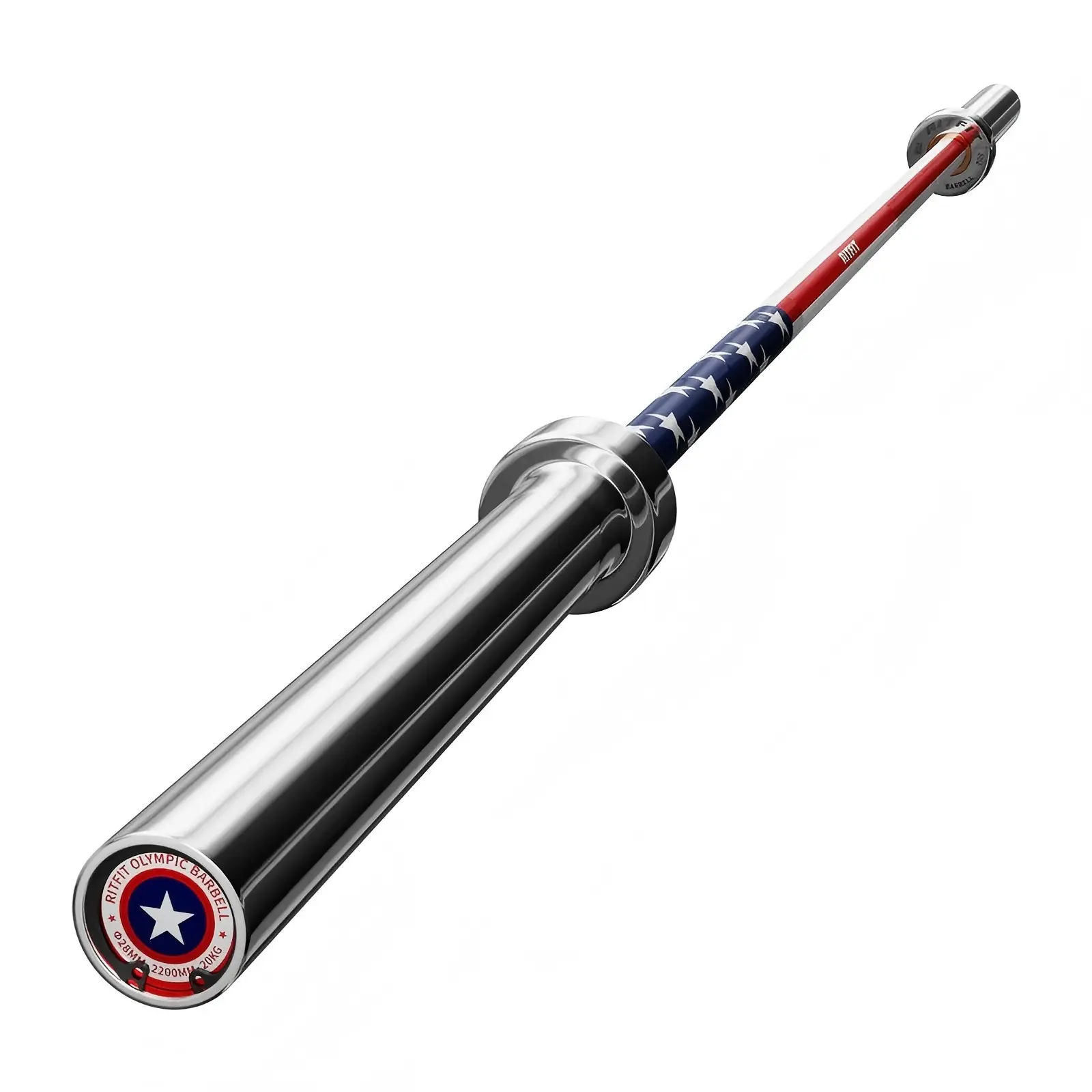 RITFIT Olympic Barbell 20KG, Stars & Stripes Ceramic-Coated Steel Bar with 1200LB Capacity, 28MM Diamond Knurled Grip for Home Gym Muscle Training, At Home Workout Equipment, Training Fitness Equipment