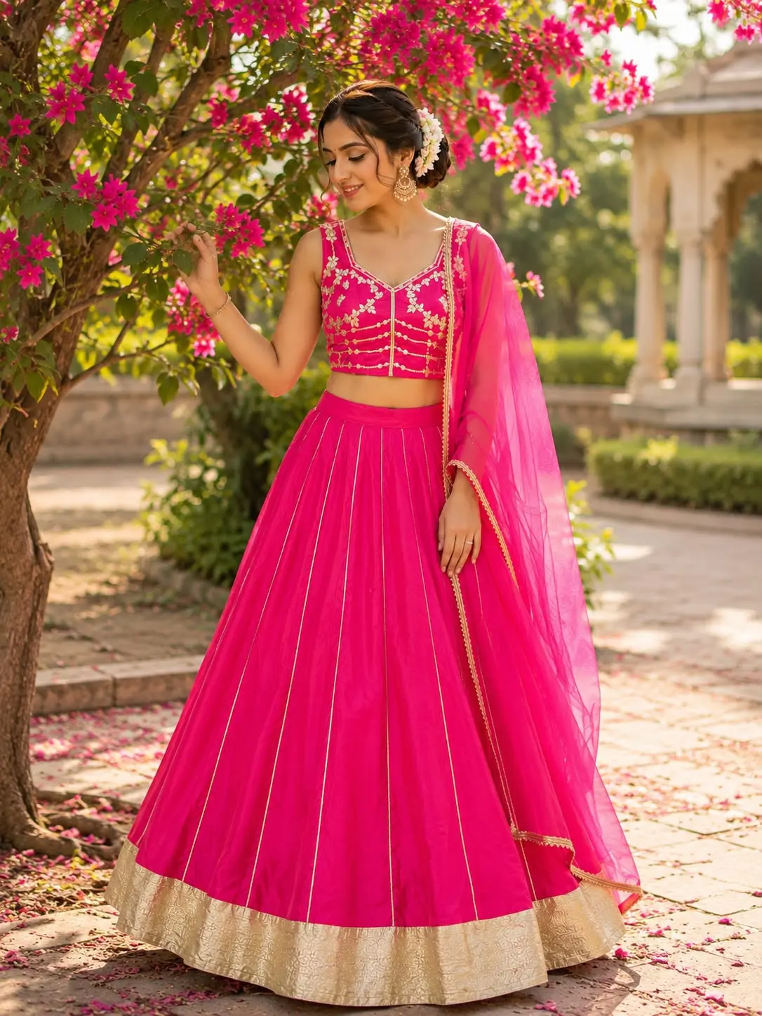 Luxury Pink Lehenga Set – Crepe with Gota Patti Hand Embroidery & Designer Lace