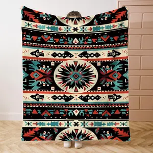Traditional Navajo Style Pattern Flannel Blanket, Soft Comfortable Throw Blanket, Cool Bedroom Bedding Blankets, Warm Napping Blanket For Home Office Travel suitable gift,season home,mellow comforter