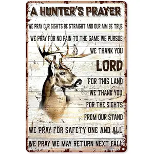 Hunting Signs for Room Deer Hunting Prayer Metal Tin Sign Wall Decor Retro Signs for Home Kitchen Café Gifts 12x8 inch fashion 2025 Resin Middle Finger Ghost Statue city art golf