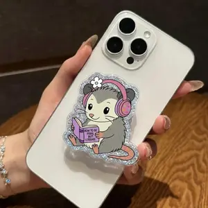 Keep It Feral But Literate With This Sparkly Opossum Phone Grip! Perfect for Every Bookworm Who Loves A Little Bit Of Chaos