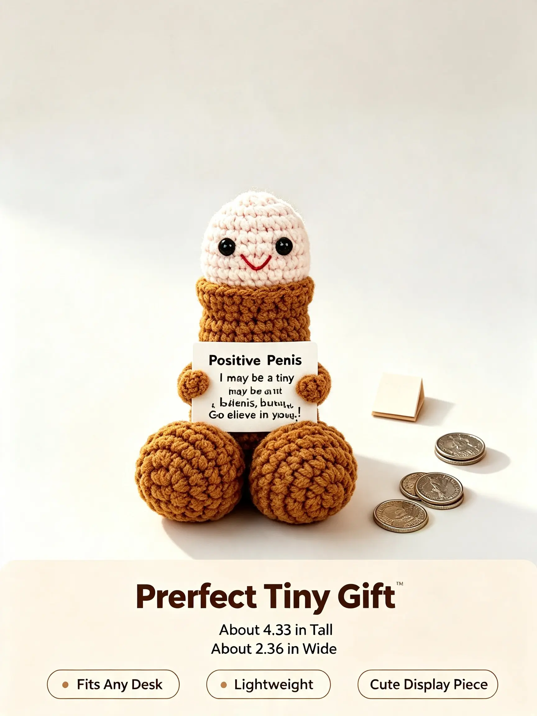 Cute crochet doll, comes with a positive message card, soft stuffed toy for emotional support and desk decoration, a huggable knitted Christmas & birthday gift