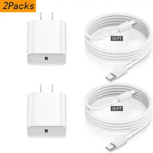 20W For iPhone 16/15 Fast Charging 6FT/10Ft ,20W USB C Charging Block  Type C to C Cable Compatible for iPhone 16/16 Pro/16 Pro Max/iPhone 15, iPad Pro, Air 5/4, iPad 10/Mini 6 Handheld Device Mobile