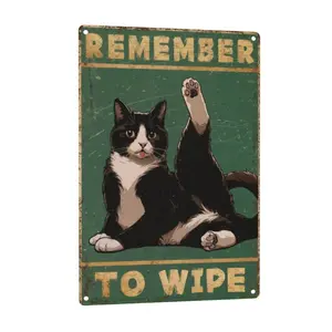 Vintage Cat Aluminum Sign: Funny "Remember to wipe" Bathroom Wall Decor for cat Lovers 8 x 12 Inch Decorative Plaque