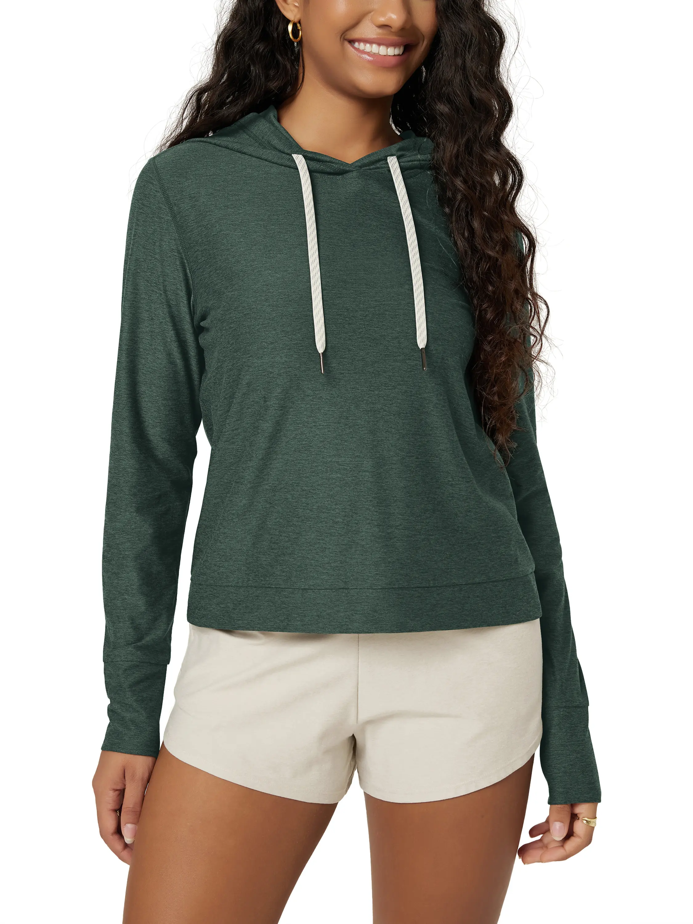 ODODOS Women's Basic Crop Hoodie in odSTRATUM Tech Jersey, Ultra Soft Long Sleeve Pullover with UPF 50+ Protection
