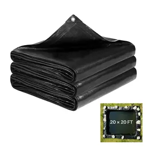 VEVOR 20 x 20 ft Pond Liner, 14 Mil Thickness, 3-Layer Reinforced PE Fish Koi Pond Liner for Outdoor Ponds, with Hemmed Edge and 4 Metal Buttonholes, for Water Garden, Waterfall, and Fountains, Black