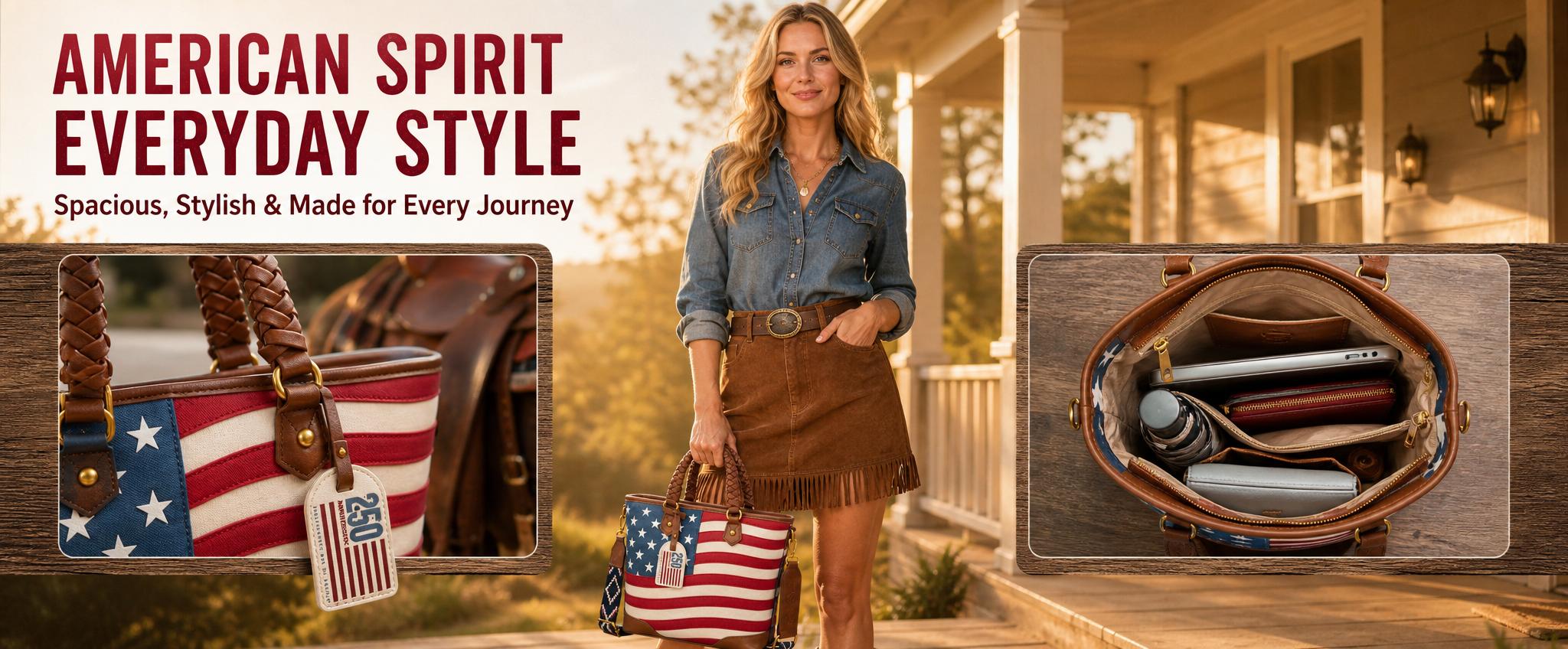 Montana West American Flag Tote Bag for Women Vintage Patriotic Western Shoulder Purse with Braided Top Handles