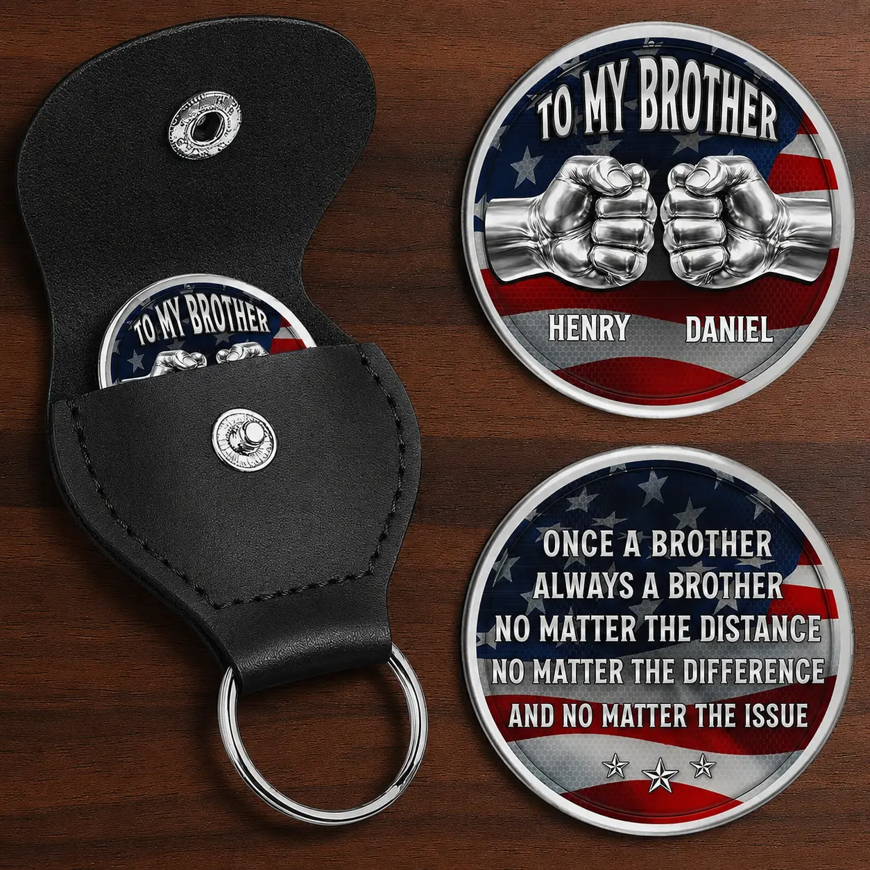 Custom America 250th Anniversary Pocket Hug, Personalized Keychain Leather for Him Unique Birthday Gifts For Brother, Gifts For Men, Guy Friends