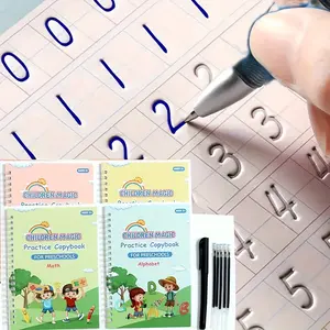 Beginner Calligraphy Practice Notebook Set, 4pcs Handwriting Exercise Books, Brush Script Writing Pad, English Magic Cube Character Stickers, Tracing Preschool Books