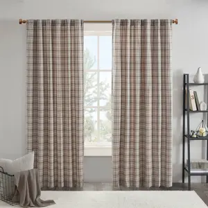 84"x50" Preston Plaid Rod Pocket and Back Tab Room Darkening Curtain Panel with Fleece Lining Brown
