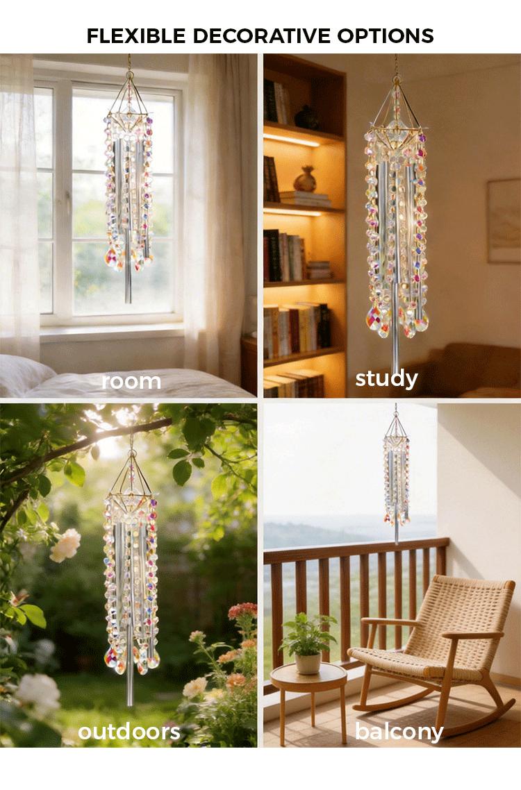 Crystal Wind Chimes - Glass Wind Chimes for Outside, Outdoor Crystal Suncatcher with 6 Tuned Tubes,  Hanging Prism Rainbow Maker Chandelier Home Decor Gift garden patio outdoor window wall art great gardening unique large memorial wind chime