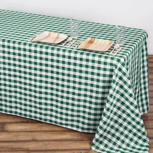 Polyester Rectangle Tablecloth 90"x132" White/Green Checkered Buffalo Plaid Table Cover