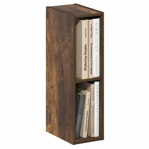 FULDA Book Shelf, 2-Tier Narrow Bookshelf, Bookcase with 6-In Width Storage Shelf, 9.3 x 5.9 x 21.2, for Living Room, Bedroom, Home Office, Amber Pine