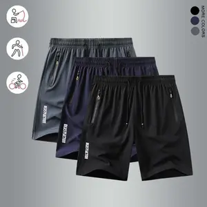 3Pack  Men’s solid-color shorts with zipper pockets—breathable, loose-fit, comfortable summer Bermuda shorts for everyday wear at home and outdoor sports; available as single items or multi-packs..men's wear flash sale.