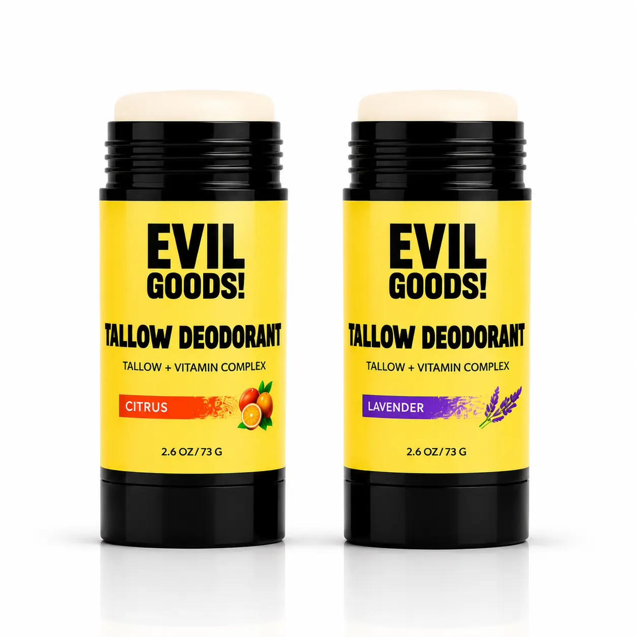 EVIL GOODS! 2-PACK Natural Tallow Deodorant 2.6 oz – Aluminum & Baking Soda Free Stick for Sensitive Skin – Grass-Fed Beef Tallow with Kaolin Clay & Vitamin E