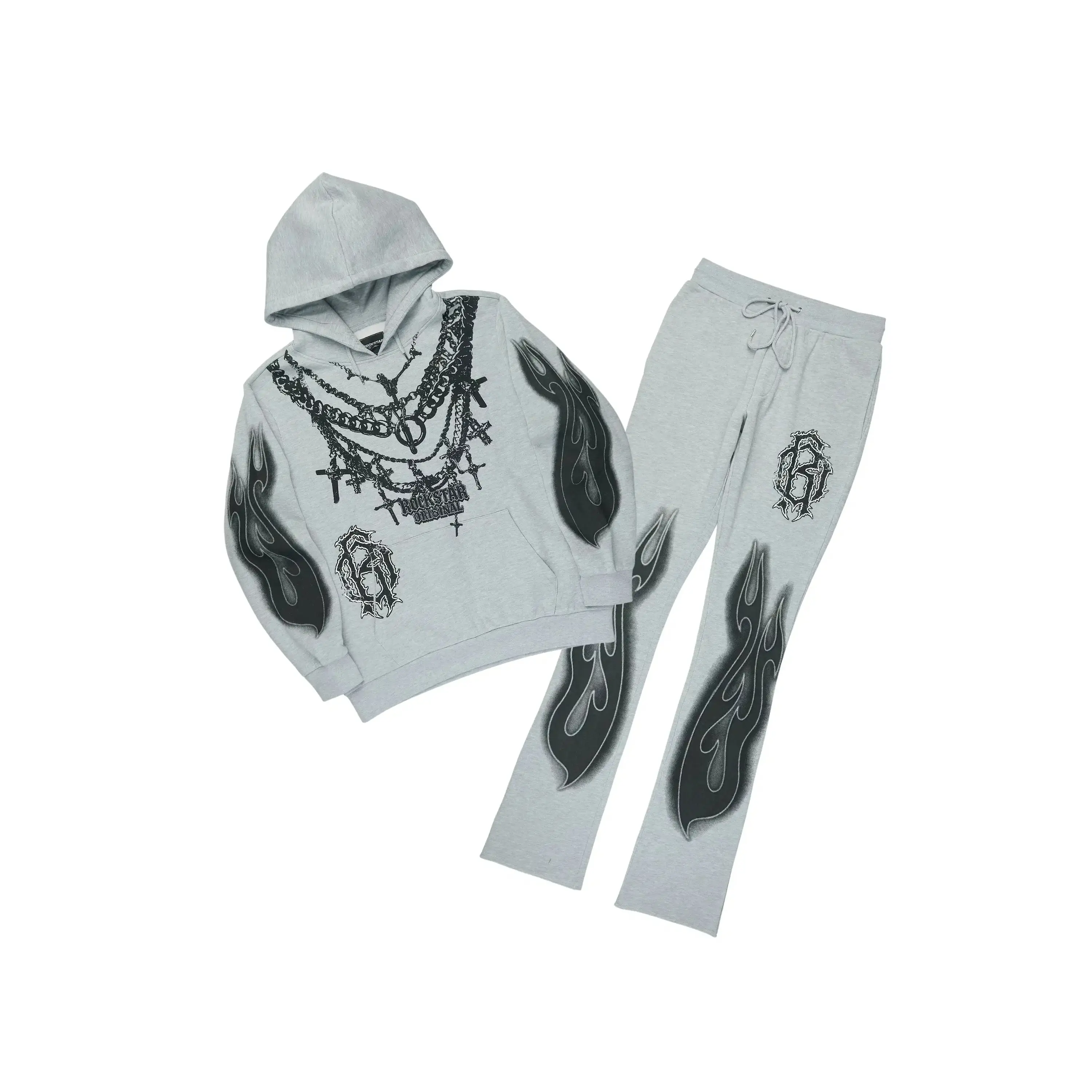 Nyro Heather Grey Hoodie/Stacked Pant Track Set
