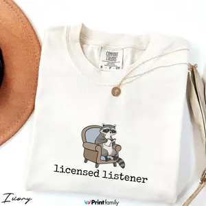 Licensed Listener Comfort Colors Shirt – Funny Raccoon Therapist Tee, Mental Health Humor Shirt, Counselor Gift Shirt, Cute Psychology Graphic Tee