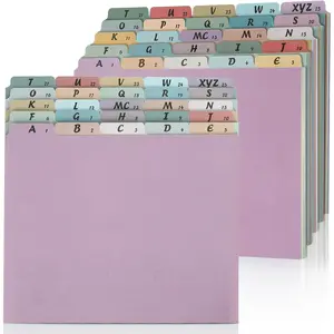 2 Set 50 Alphabet File Dividers A-Z Top Tab File Guides Letter Size 1/5 Cut Tab Manila Alphabetical File Organizer File Cabinet Dividers for Work Office Home School and Desk Organizer Vintage
