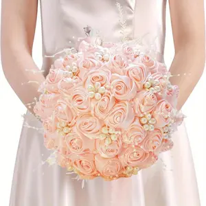 Bride's Wedding Bouquet and Rhinestone Art Bouquet Bride Bridesmaid Pearl Luxury Bouquets, Bridesmaids Holding Flowers Room Decoration Anniversary