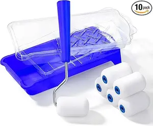2 Inch Foam Paint Roller Kit, 10 pcs, Small Paint Roller Kit, 1x Plastic Paint Tray, 2X Clear Disposable Tray Liners, 1x Roller Frame & 6X Mini Foam Covers