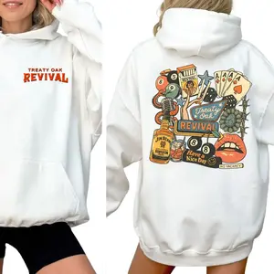 Women's Treaty Oak Revival Western Hoodie - 2-Sided Retro Bar Cowboy Graphic, Vintage Country Music Style, Light Casual Comfortable Fashion Fabric, Unisex Pullover, Concert Fan Gift