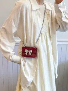 Elegant Bow Design Crossbody Shoulder Bag, Metal Chain Strap, Cute Mini Lipstick Purse, Casual Trendy Purse, Perfect Gift for Valentine & Festivals, Crossbody Shoulder Purses