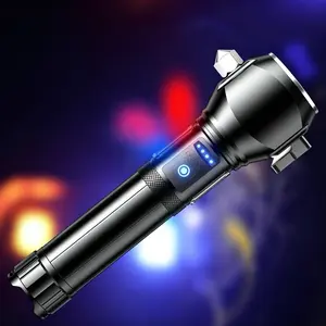 Zoomable White Laser Flashlight, Rechargeable Magnetic Torch, Car Emergency Tool with Window Breaker, Seatbelt Cutter & Red-Blue Strobe Light, Waterproof for Vehicle, Home & Camping