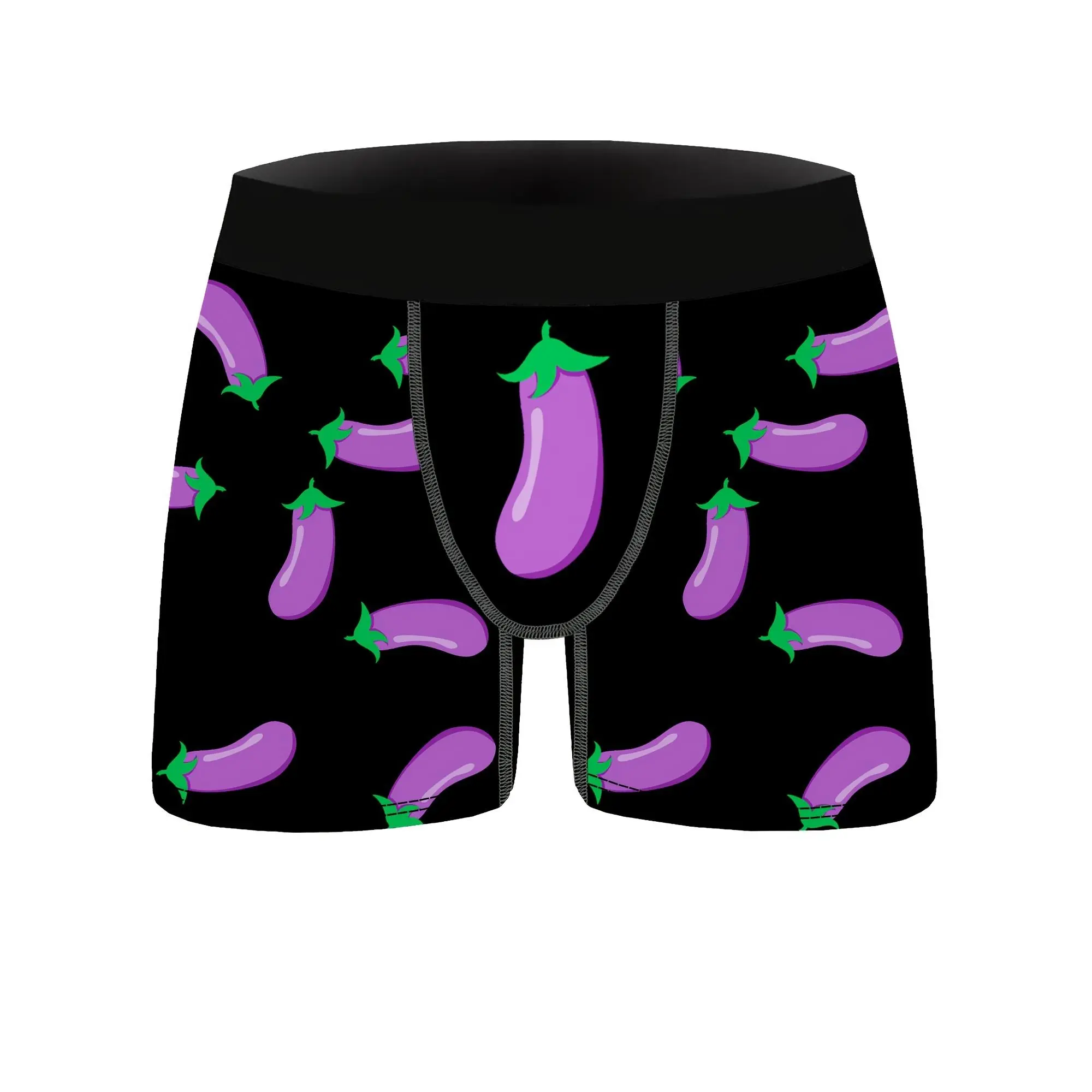 Men's Fashion Boxer Briefs with Purple Eggplant Print - Breathable, Stretchy Polyester Blend, Machine Washable