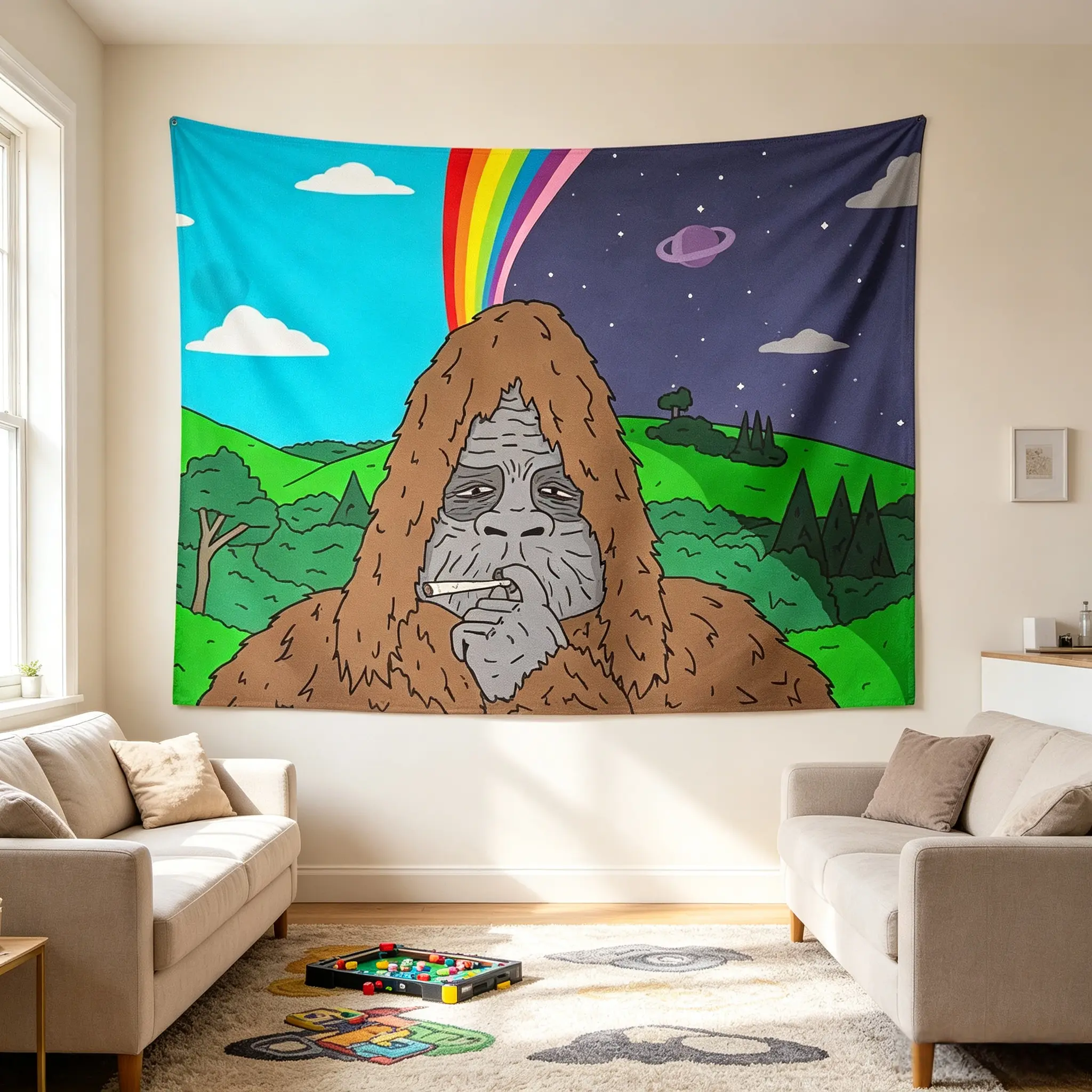 60x40in Synthetic The Big Lez Show Tapestry - Sassy The Sasquatch, Tripper Snipper Design, Multifunctional Retro Vintage Home Decor Wall Hanging for Friends-Family Bedroom College Dorm Gift