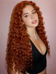Ginger Curly Wavy 13x4 Lace Front Kinky Curly Wig Long Curly Synthetic Wigs Natrural Hairline Loose Curly Lace Frontal Wigs Heat Resistant Fiber Daily 28 Inch Loose Wavy Wave