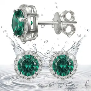 Romantic Birthday Gift For Wife S925 Green Stud Earrings | Unisex Hypoallergenic 14K Gold Plated Emerald Earrings For Daily Wear