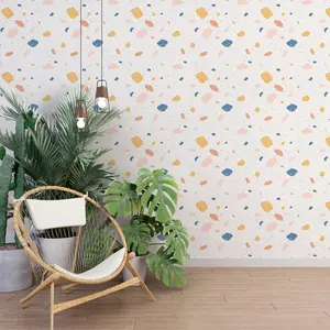 Multicolor Terrazzo Pattern Wallpaper - Pink, Blue, Yellow, and Peach