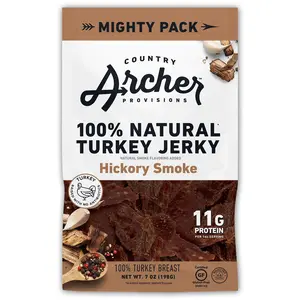 Country Archer Hickory Smoke Dry Dried Turkey Jerky Protein Snack, Gluten-Free, Keto-Friendly, Sea Salt & Vinegar Seasoned, 7 oz