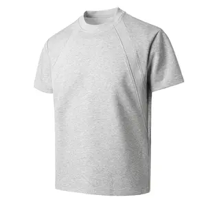 Heavyweight cotton ribbed patchwork raglan short sleeves for a high-street look; summer-ready, adds a muscular silhouette; trendy brand solid color panelled casual loose-fit crewneck T-shirt