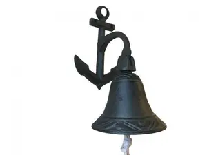 212 MAIN 8 in. Cast Iron Wall Hanging Anchor Bell Hanger - Handcrafted Classic Nautical Decorative Ornaments, Rustic Whitewash Finish, Home Interior Decoration Accessories