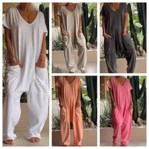 2026 Oversized Women's Harem Jumpsuit, Bohemian Style One-Piece Romper, Casual Fashion With Side Pockets, Spring & Summer Wear.
