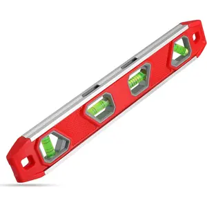 12 Inch Torpedo Level,  Small Leveler Tool, Plumbing Level with Pitch Vial,  Reinforced, 4 Bubbles, V-Groove for Conduit Bending