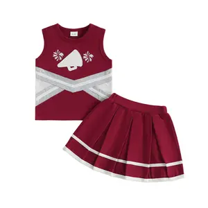 [Lullaby] Girls Summer Cheerleading Outfits Sleeveless O Neck Contrast Color Sports Tank Tops A-line Skirt Cheer Uniform Costume