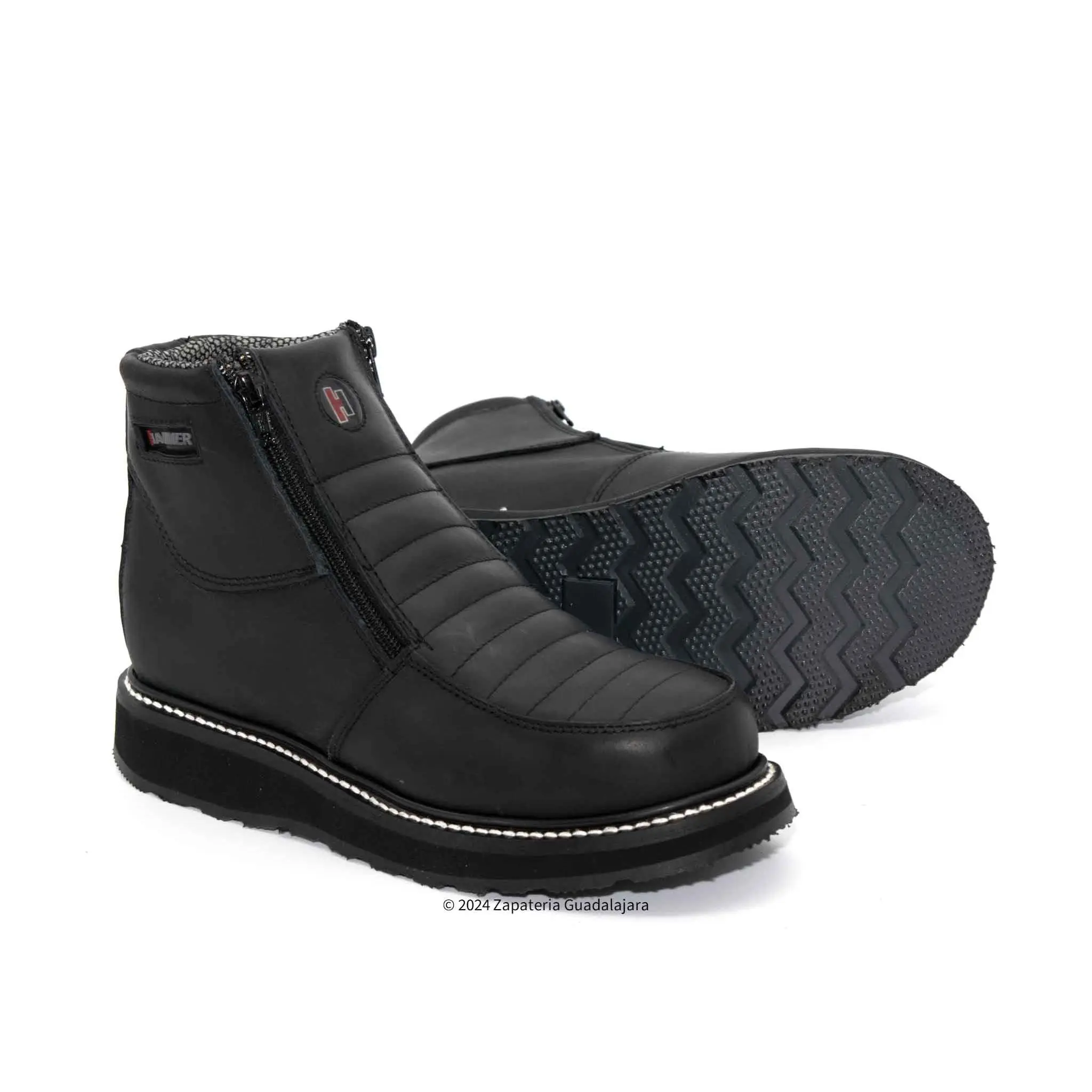 6" Soft Toe double zipper black leather work boot-HM339