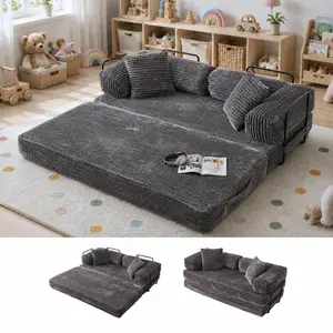 CAODOC 80" Boneless Couch, 5 in 1 Convertible Sleeper Sofa Bed, Oversized Corduroy Floor Futon with Deep Seat, Foldable Modular Pull Out Couch for Small Spaces, Living Room, Guest Bed, Kids Play Area