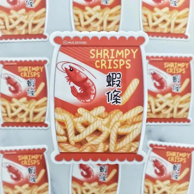 Shrimpy Crisps Vinyl Sticker | Asian snacks food cute decal