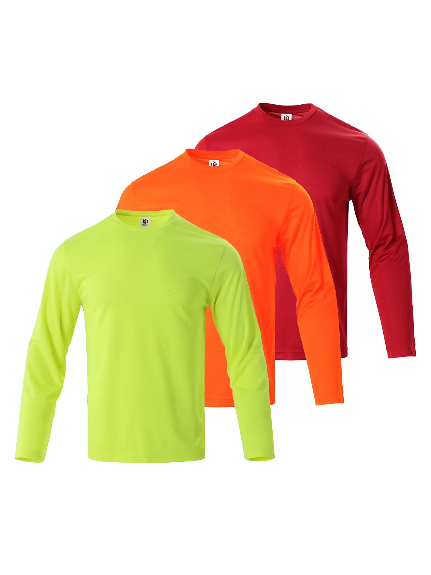 Men's 3-Pack Plain Long Sleeve Polyester Performance Workout Shirts, US Standard Fit Athletic Tops, Breathable Moisture-Wicking Quick-Dry All-Seasons Activewear for Running, Gym Training, Polyester Clothes