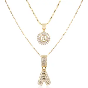 MEIITRUE Women's 2-Pack 14K Gold Plated Bubble Letter Initial Pendant Necklaces - Cubic Zirconia, Adjustable Length, Copper-Zinc Alloy, Gold Jewelry, Jewelry for Women, Ideal for Parties, Birthdays summerwins