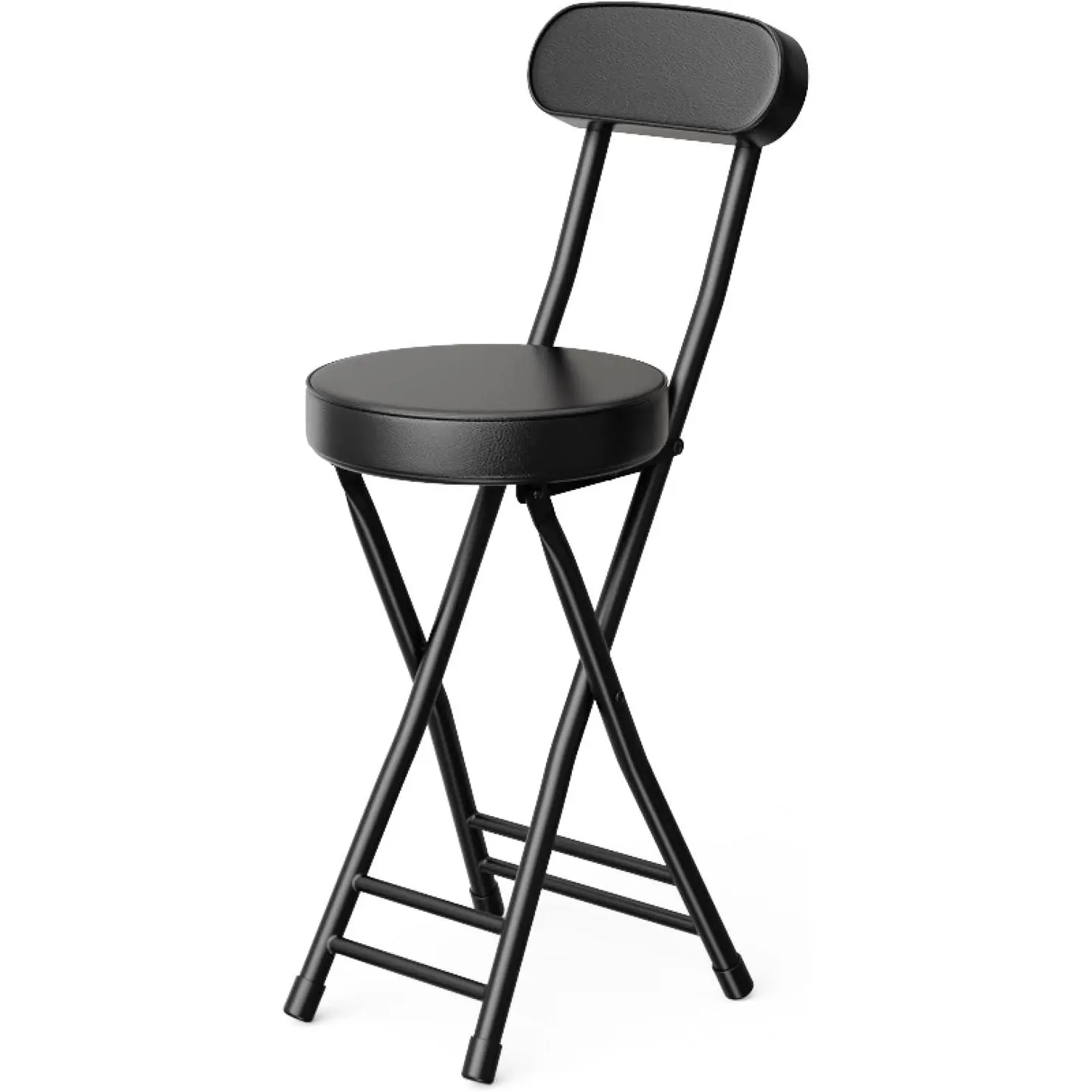 Folding Stool,Cushioned Padded Folding Bar Stool,24inch Black Height Heavy Duty Portable Chair Stool with 300lbs Capacity for Kitchen Living Room Garden Camping Fishing