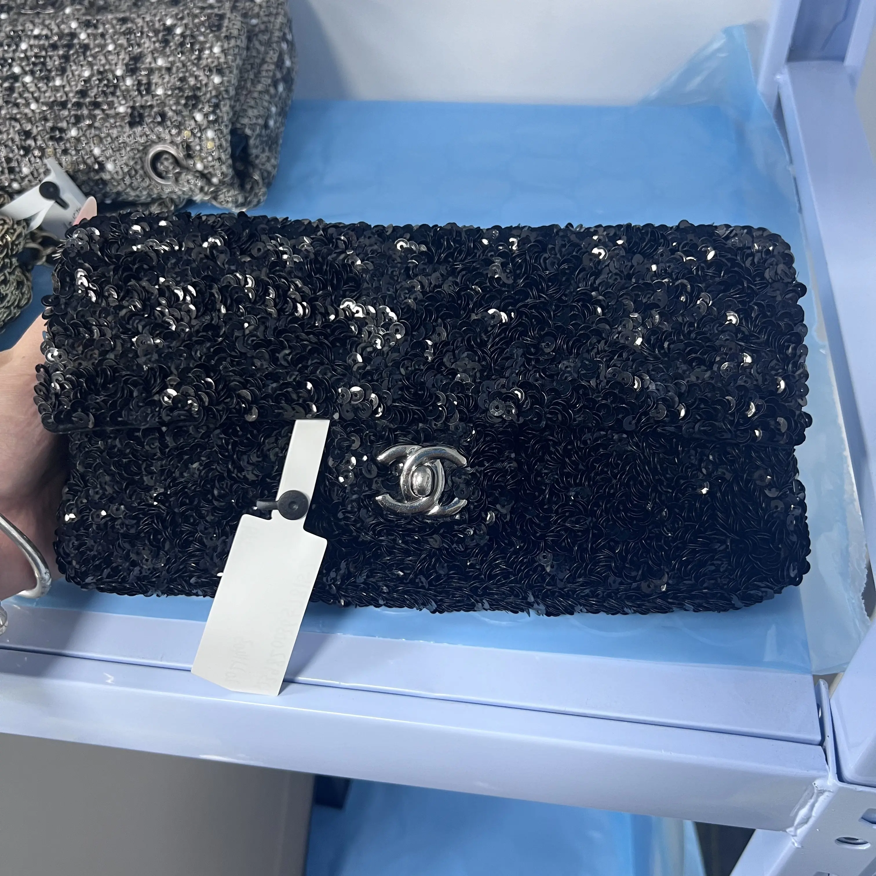 Pre-owned CHANEL france Crossbody Bags HH black sequined cf evening flap bag