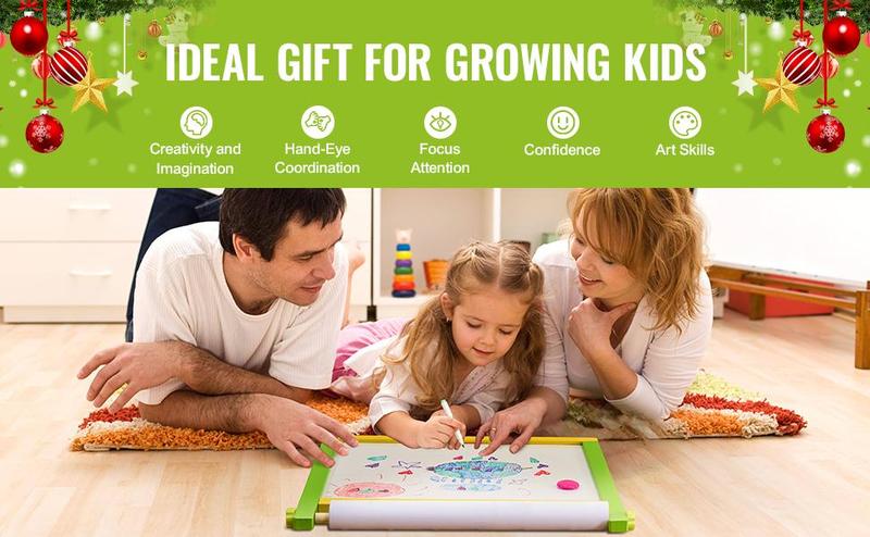 SucceBuy Children Magnetic Drawing Board 3-in-1 Double-Sided Wooden Kids Art Easel with Painting Accessories for Boys Girls Toys