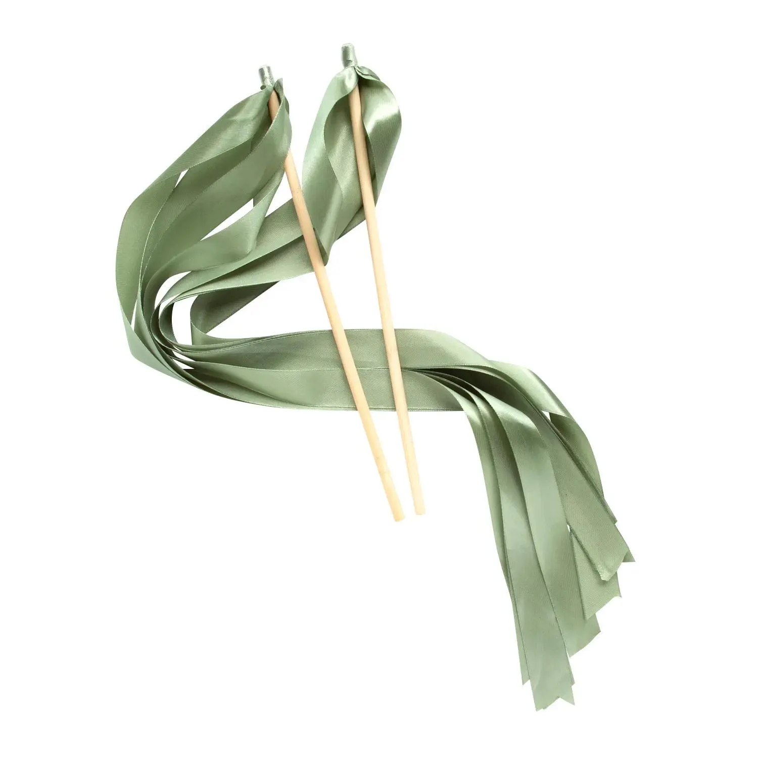 Sage Green Ribbon Wands - 24 Pc., Graduationgift, Party Gift, Handout, 2-Ft., Wedding, Accessories, Fun, Wavy Ribbons, Wooden Sticks