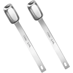 2 count 1 Teaspoon Measuring Spoon, 1/3 Tbsp | 5 mL | 1/6 Oz, Stainless Steel Long Handle Scoop, Metal Measuring Spoon for Kitchen Cooking Baking Coffee  Measuring